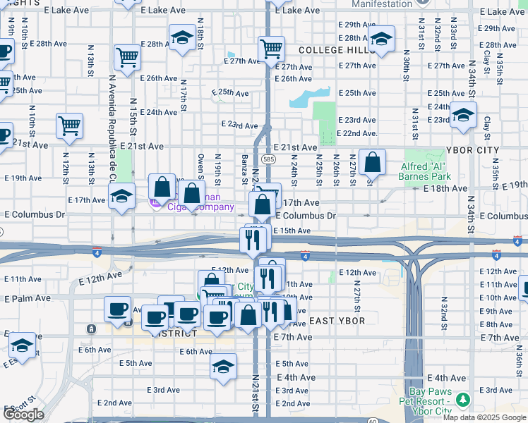 map of restaurants, bars, coffee shops, grocery stores, and more near in Tampa
