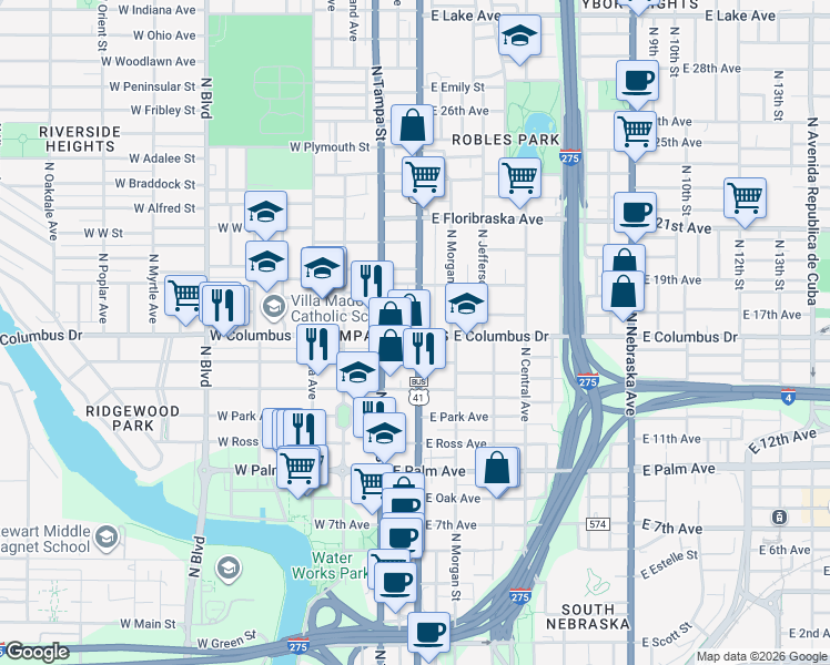 map of restaurants, bars, coffee shops, grocery stores, and more near 2722 Florida 685 in Tampa