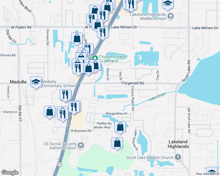 map of restaurants, bars, coffee shops, grocery stores, and more near 463 Emerald Cove Loop in Lakeland