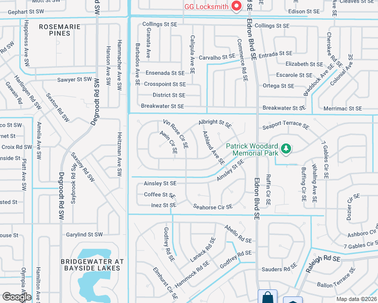 map of restaurants, bars, coffee shops, grocery stores, and more near 124 Vin Rose Circle Southeast in Palm Bay