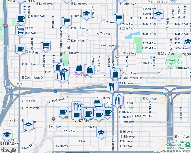 map of restaurants, bars, coffee shops, grocery stores, and more near in Tampa
