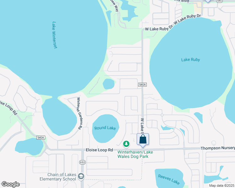map of restaurants, bars, coffee shops, grocery stores, and more near Emerald Palms Drive in Winter Haven