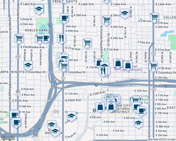 map of restaurants, bars, coffee shops, grocery stores, and more near 1213 East 17th Avenue in Tampa