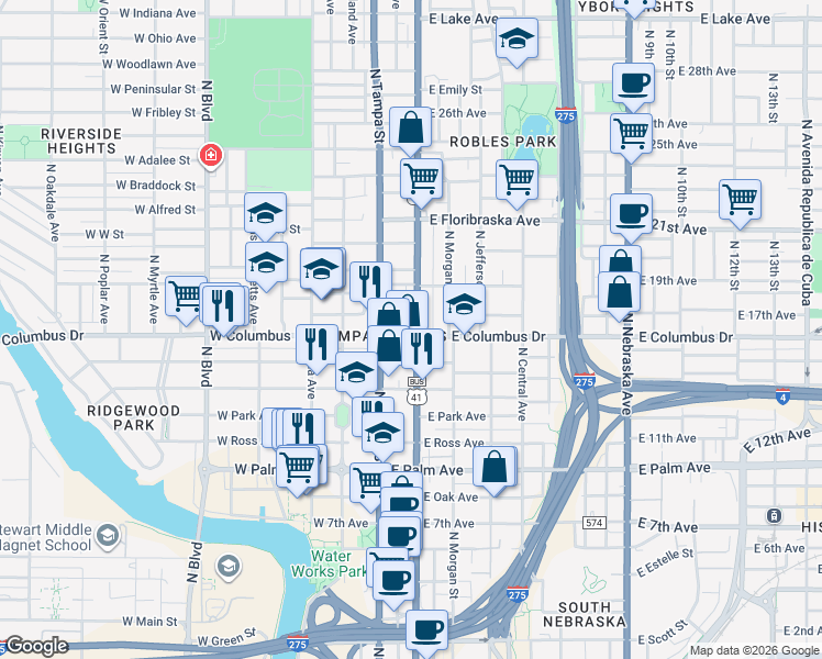 map of restaurants, bars, coffee shops, grocery stores, and more near 2722 Florida 685 in Tampa