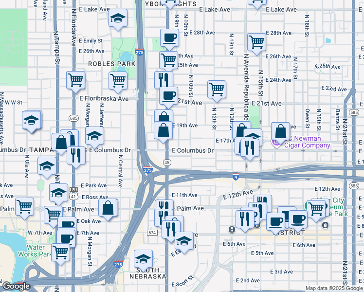 map of restaurants, bars, coffee shops, grocery stores, and more near 905 East 17th Avenue in Tampa