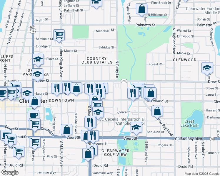 map of restaurants, bars, coffee shops, grocery stores, and more near 123 Kenwood Avenue in Clearwater