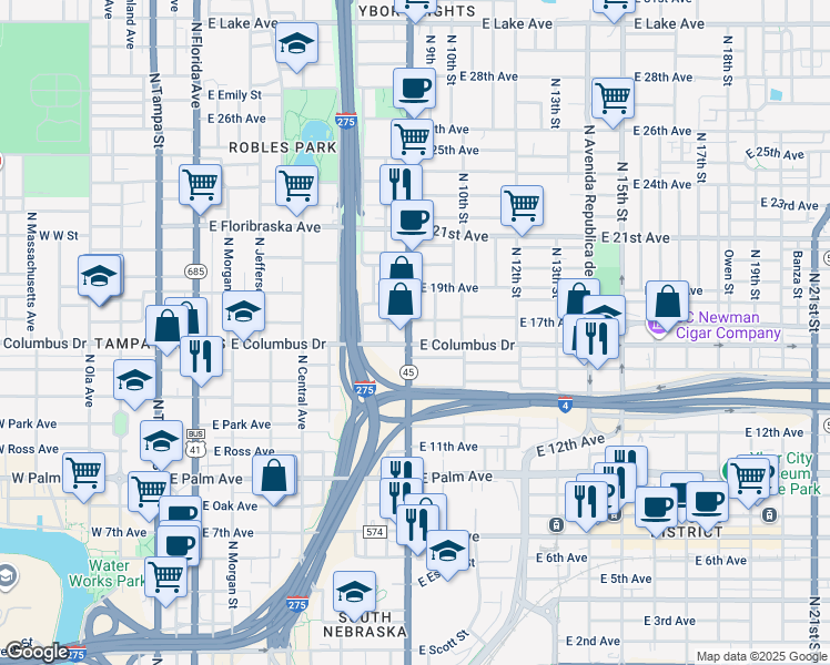 map of restaurants, bars, coffee shops, grocery stores, and more near 905 East 17th Avenue in Tampa
