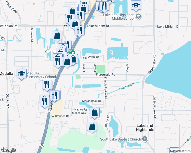 map of restaurants, bars, coffee shops, grocery stores, and more near 431 Emerald Cove Loop in Lakeland