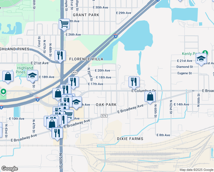 map of restaurants, bars, coffee shops, grocery stores, and more near 5307 East 17th Avenue in Tampa