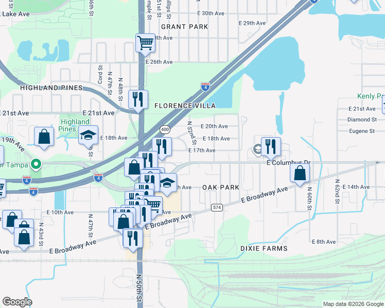 map of restaurants, bars, coffee shops, grocery stores, and more near 5201 East 17th Avenue in Tampa