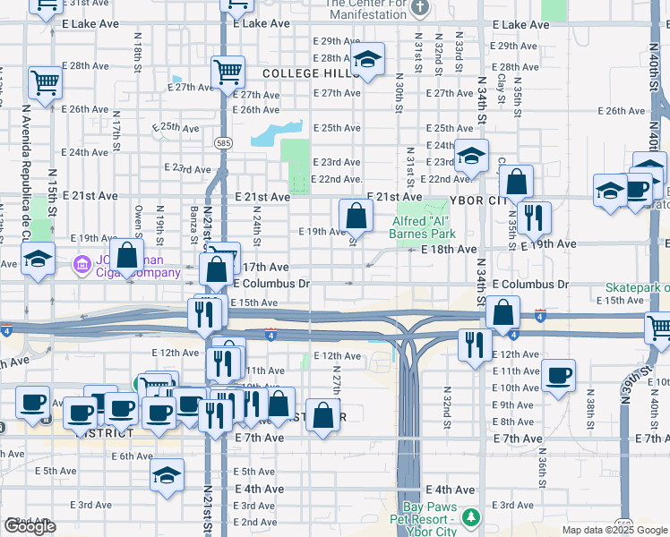 map of restaurants, bars, coffee shops, grocery stores, and more near 2709 North 27th Street in Tampa