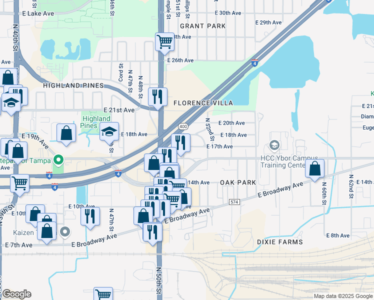 map of restaurants, bars, coffee shops, grocery stores, and more near 5101 East 17th Avenue in Tampa