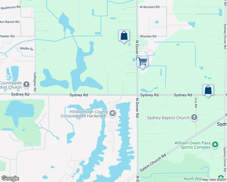 map of restaurants, bars, coffee shops, grocery stores, and more near 14070 Sydney Road in Dover