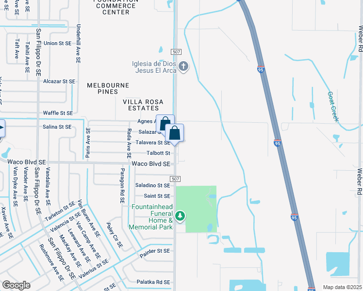 map of restaurants, bars, coffee shops, grocery stores, and more near 7145 Babcock Street Southeast in Grant-Valkaria