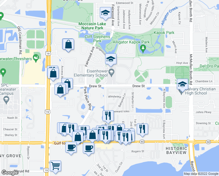 map of restaurants, bars, coffee shops, grocery stores, and more near in Clearwater
