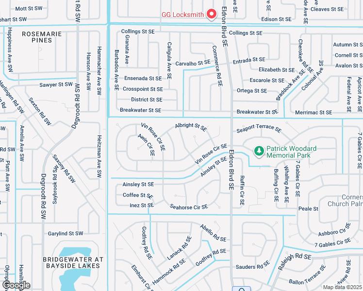 map of restaurants, bars, coffee shops, grocery stores, and more near 1242 Ashland Avenue Southeast in Palm Bay