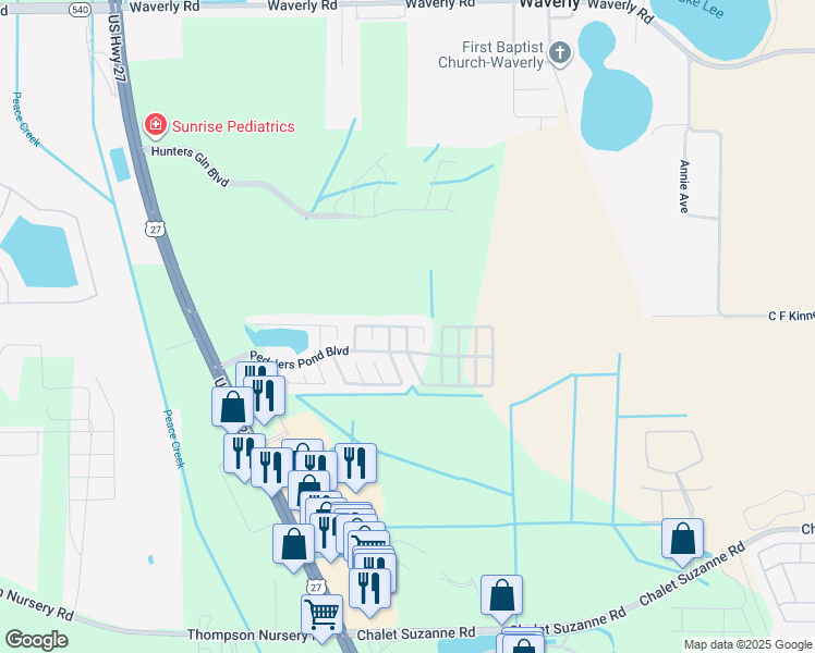 map of restaurants, bars, coffee shops, grocery stores, and more near Malibu Drive in Lake Wales