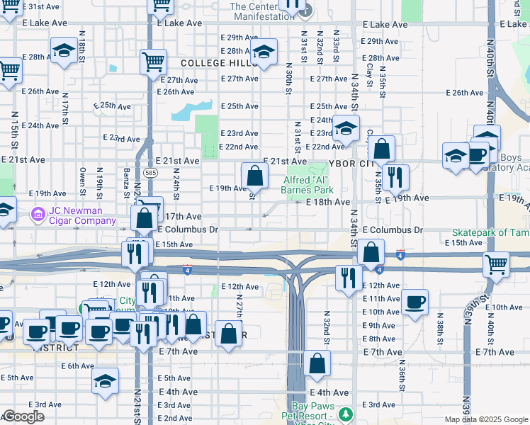 map of restaurants, bars, coffee shops, grocery stores, and more near 2701 North 29th Street in Tampa