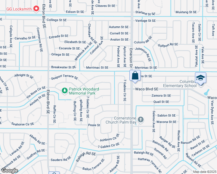 map of restaurants, bars, coffee shops, grocery stores, and more near 799 Davenport Street Southeast in Palm Bay