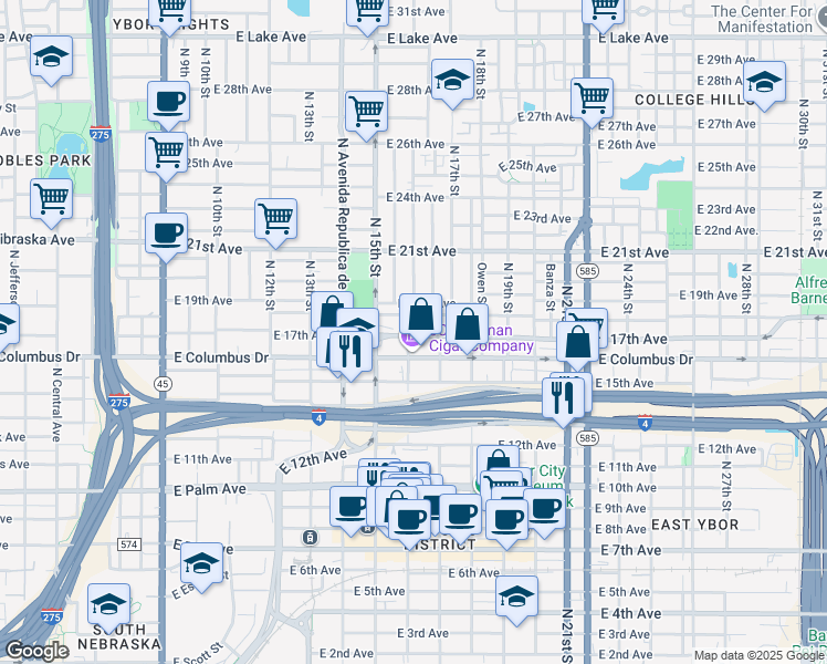 map of restaurants, bars, coffee shops, grocery stores, and more near in Tampa