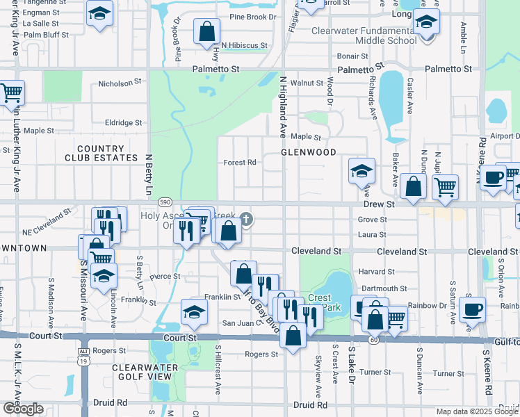 map of restaurants, bars, coffee shops, grocery stores, and more near 118 North San Remo Avenue in Clearwater