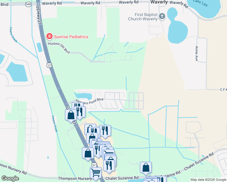 map of restaurants, bars, coffee shops, grocery stores, and more near 4866 Malibu Drive in Lake Wales