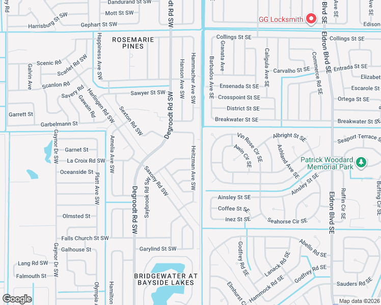 map of restaurants, bars, coffee shops, grocery stores, and more near 100 Saybrook Road Southwest in Palm Bay