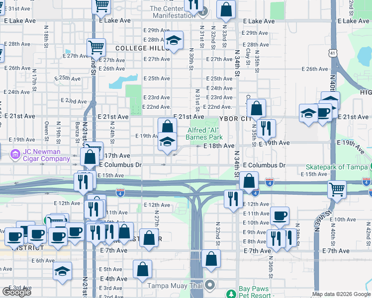 map of restaurants, bars, coffee shops, grocery stores, and more near 2998 East 17th Avenue in Tampa