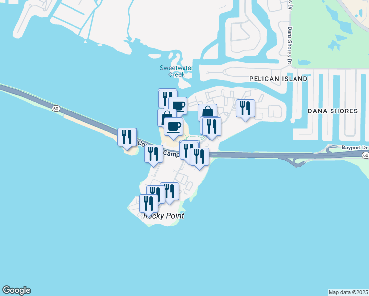 map of restaurants, bars, coffee shops, grocery stores, and more near in Tampa