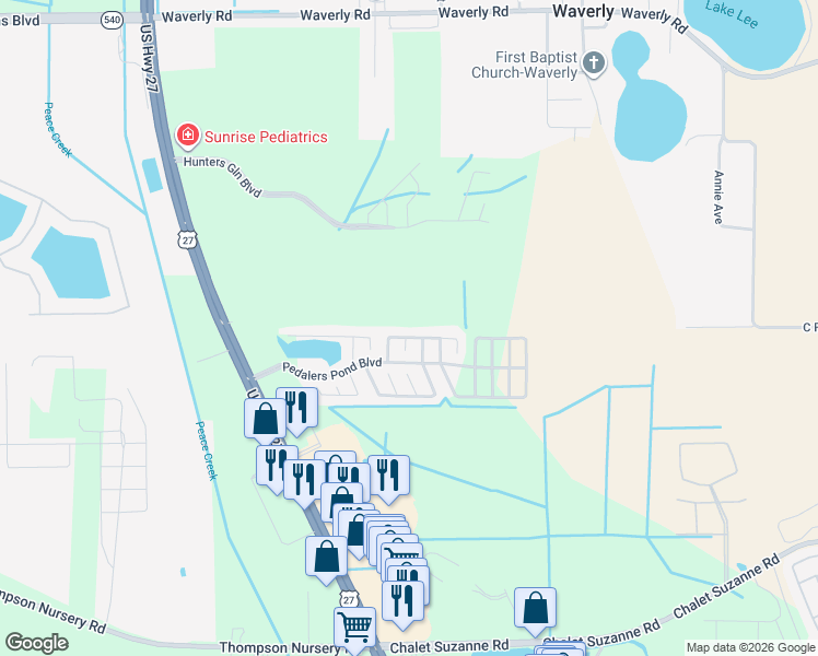 map of restaurants, bars, coffee shops, grocery stores, and more near 4866 Malibu Drive in Lake Wales