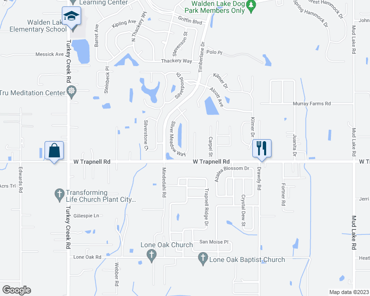 map of restaurants, bars, coffee shops, grocery stores, and more near 3425 Silver Meadow Way in Plant City