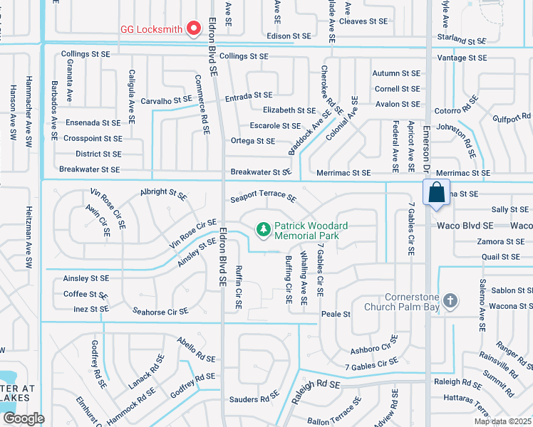 map of restaurants, bars, coffee shops, grocery stores, and more near 546 Balcom Terrace Southeast in Palm Bay