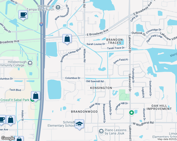map of restaurants, bars, coffee shops, grocery stores, and more near 1928 Dove Field Place in Brandon