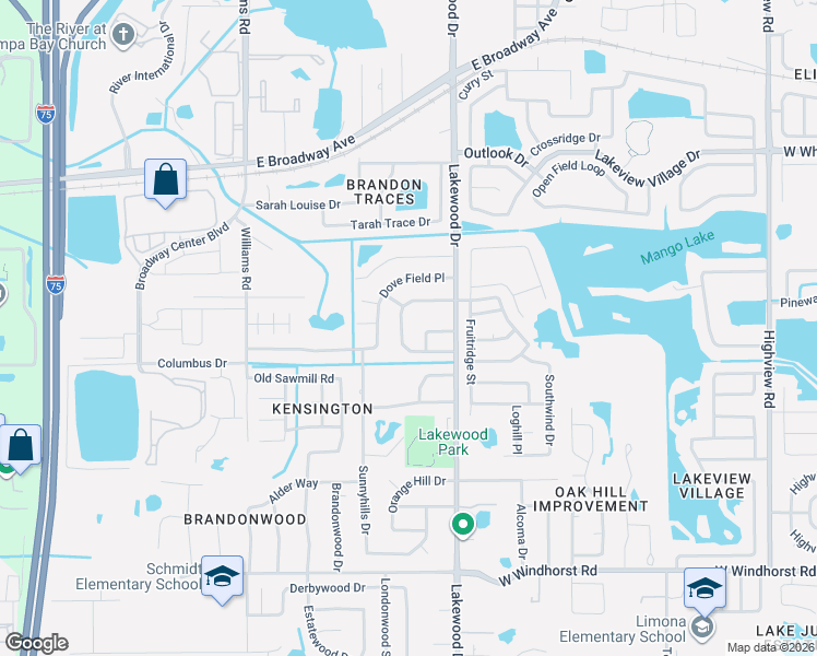 map of restaurants, bars, coffee shops, grocery stores, and more near 1718 Lakecrest Avenue in Brandon
