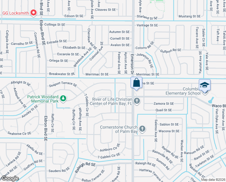 map of restaurants, bars, coffee shops, grocery stores, and more near 811 Parsons Circle Southeast in Palm Bay