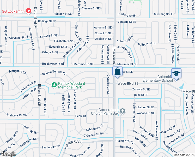 map of restaurants, bars, coffee shops, grocery stores, and more near 799 Davenport Street Southeast in Palm Bay