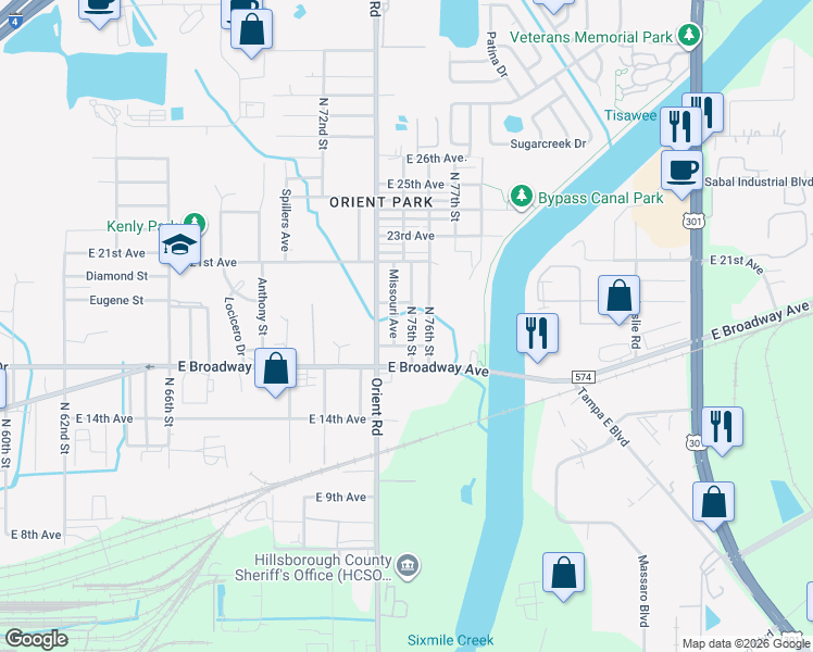 map of restaurants, bars, coffee shops, grocery stores, and more near in Tampa