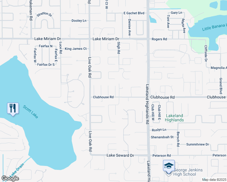 map of restaurants, bars, coffee shops, grocery stores, and more near 5323 Ray Place in Lakeland