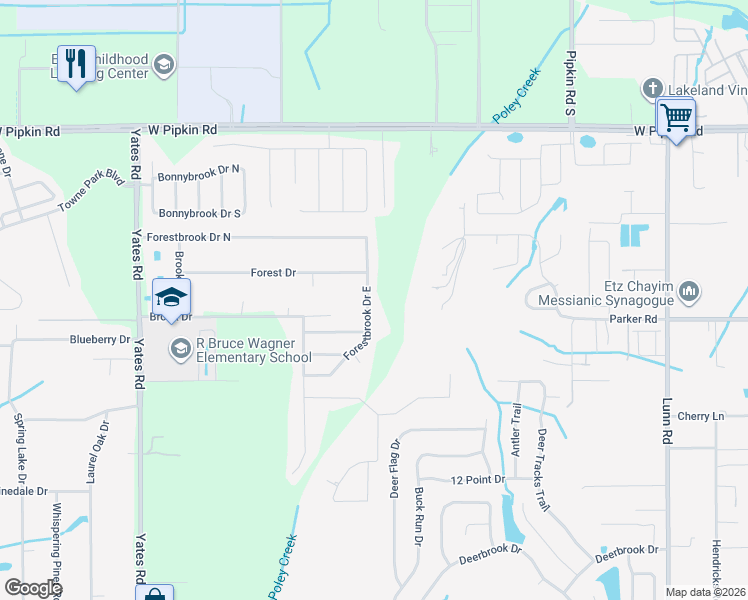 map of restaurants, bars, coffee shops, grocery stores, and more near 5304 Forestbrook Drive East in Lakeland