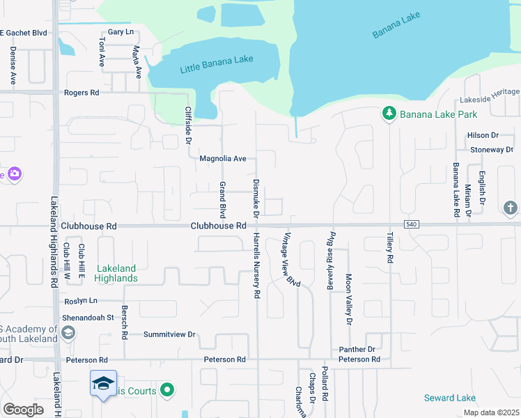 map of restaurants, bars, coffee shops, grocery stores, and more near 5343 Kinsley Lane in Lakeland