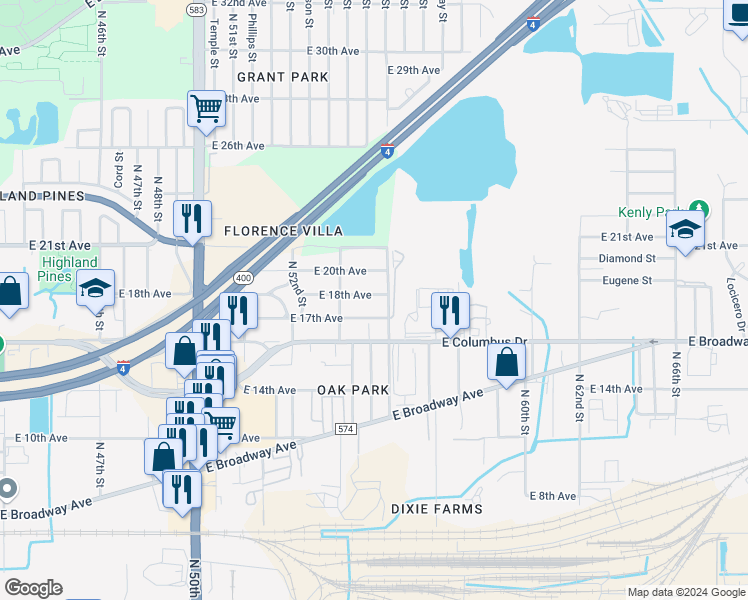 map of restaurants, bars, coffee shops, grocery stores, and more near 5317 East 18th Avenue in Tampa