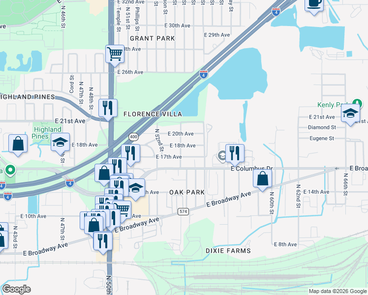 map of restaurants, bars, coffee shops, grocery stores, and more near 5308 East 18th Avenue in Tampa