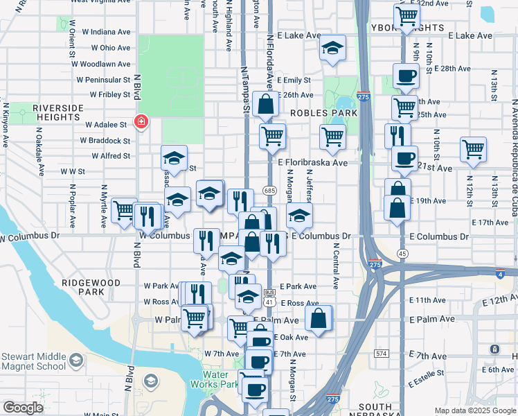 map of restaurants, bars, coffee shops, grocery stores, and more near 2805 U.S. 41 Business in Tampa
