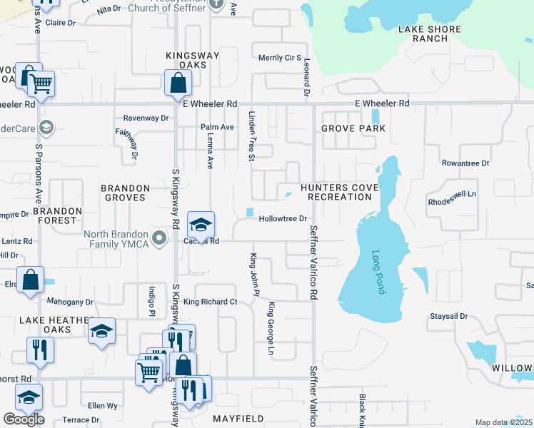 map of restaurants, bars, coffee shops, grocery stores, and more near 311 Black Oak Court in Seffner