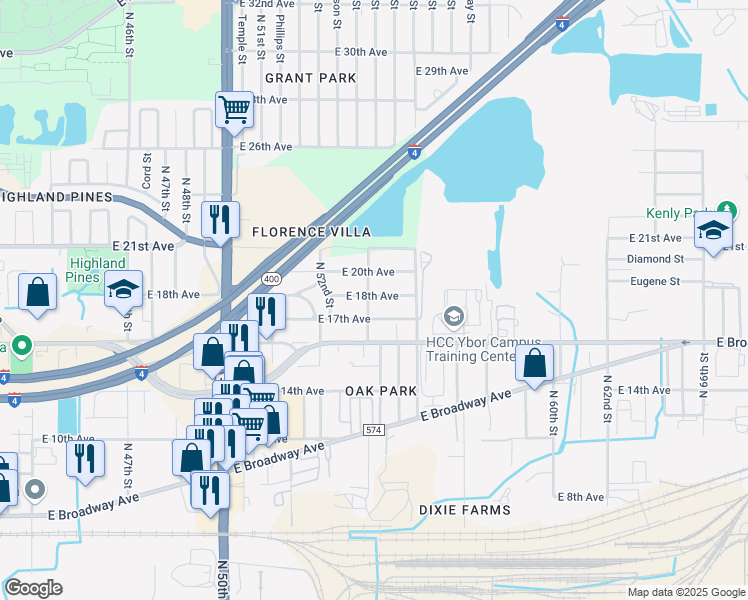 map of restaurants, bars, coffee shops, grocery stores, and more near 5301 East 18th Avenue in Tampa