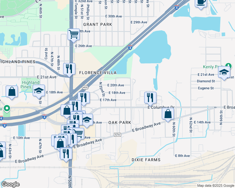 map of restaurants, bars, coffee shops, grocery stores, and more near 5308 East 18th Avenue in Tampa