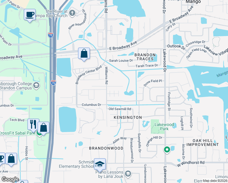 map of restaurants, bars, coffee shops, grocery stores, and more near 1907 May Street in Brandon