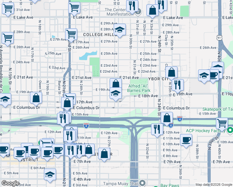 map of restaurants, bars, coffee shops, grocery stores, and more near 2901 North 29th Street in Tampa