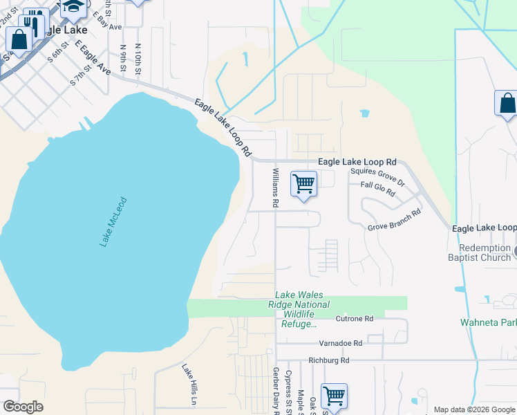 map of restaurants, bars, coffee shops, grocery stores, and more near 141 Lake McLeod Drive in Eagle Lake