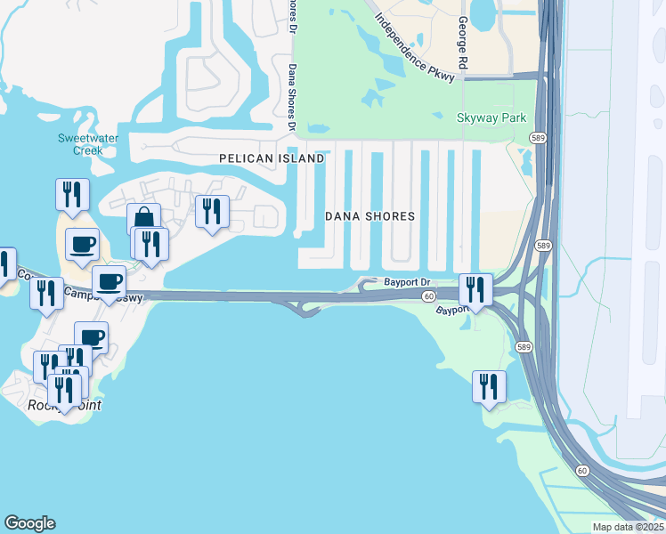 map of restaurants, bars, coffee shops, grocery stores, and more near 3911 Versailles Drive in Tampa